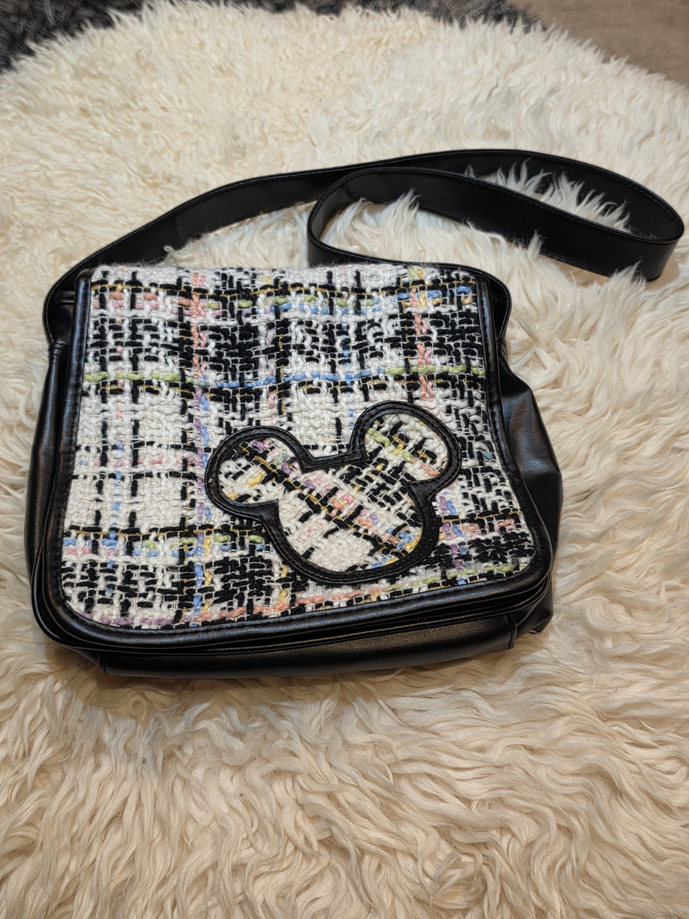 Disney Black Tweed Crossbody Bag with Multicolor Accents